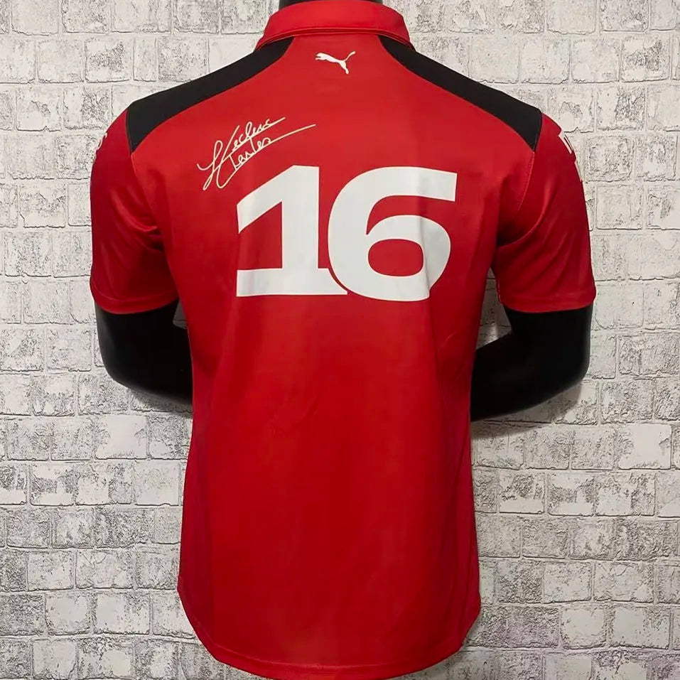 2023 Ferrari Red Polo Team T-Shirt - Charles Leclerc #16