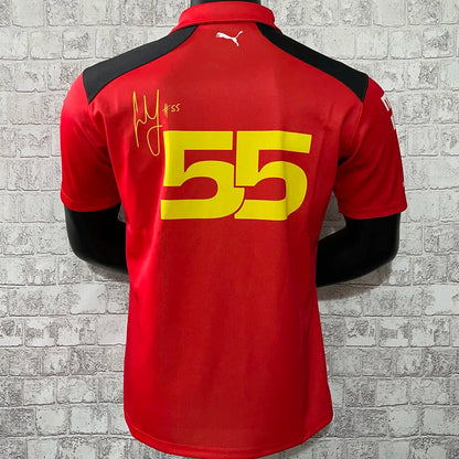 2023 Ferrari Red Polo Team T-Shirt - Carlos Sainz #55