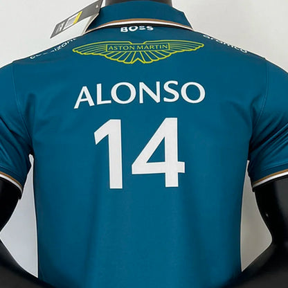 2023 Aston Martin Green Polo Team T-Shirt - Fernando Alonso #14