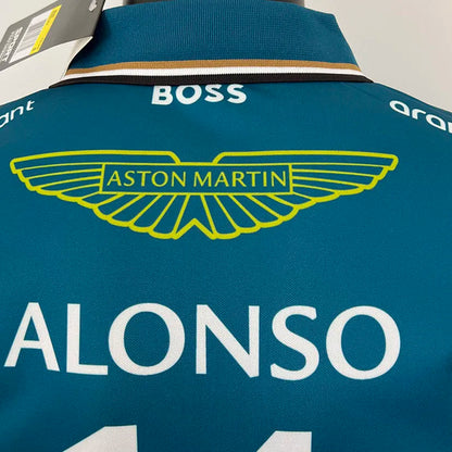 2023 Aston Martin Green Polo Team T-Shirt - Fernando Alonso #14