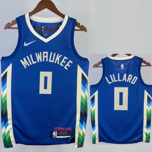 2022-23 BUCKS LILLARD #0 Blue City Edition Top Quality Hot Pressing NBA Jersey