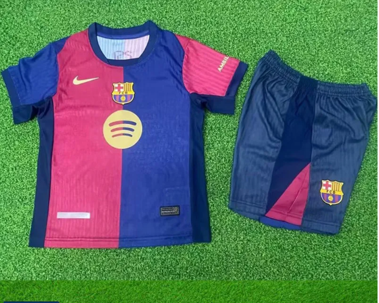 2024-25 Barcelona  Kids Home Soccer Jersey Suit