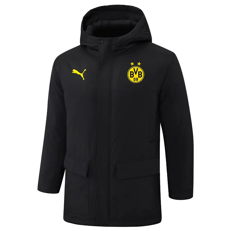 BVB Dortmund Logo Hooded Windbreaker Fabric Cotton Coat