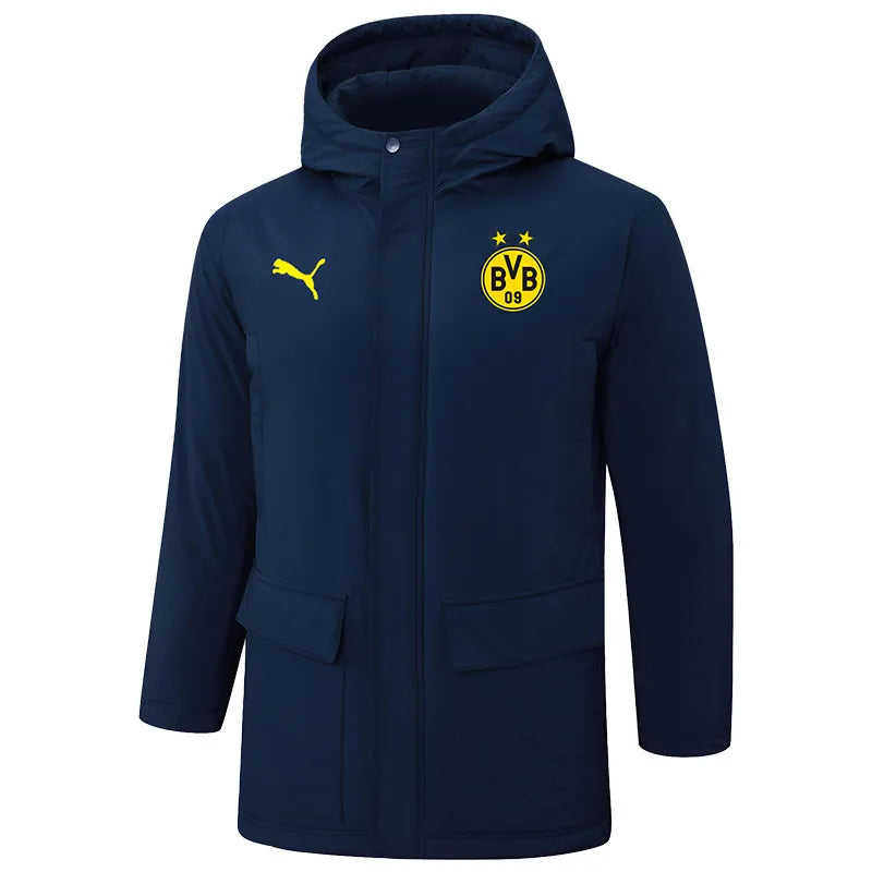 BVB Dortmund Logo Hooded Windbreaker Fabric Cotton Coat