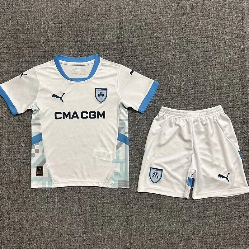 2024-25 Marseille Kids Home Soccer Jersey Suit