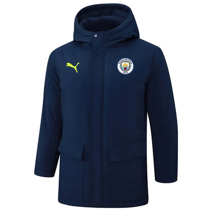 Man City Logo Hooded Windbreaker Fabric Cotton Coat