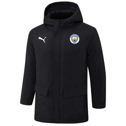 Man City Logo Hooded Windbreaker Fabric Cotton Coat