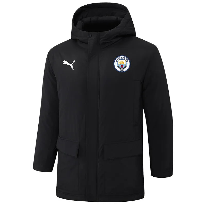 Man City Logo Hooded Windbreaker Fabric Cotton Coat