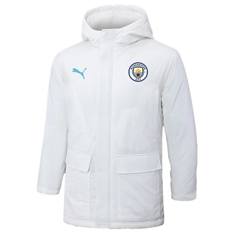 Man City Logo Hooded Windbreaker Fabric Cotton Coat